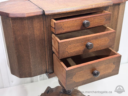 Vintage Wooden Sewing Cabinet Side Table 3 Drawers Drop Leaf