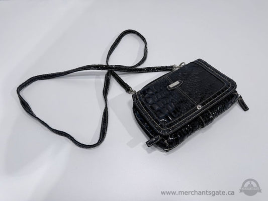 Rosetti Fantastico Croc Embossed Crossbody Wallet Purse Black Faux Leather 8"