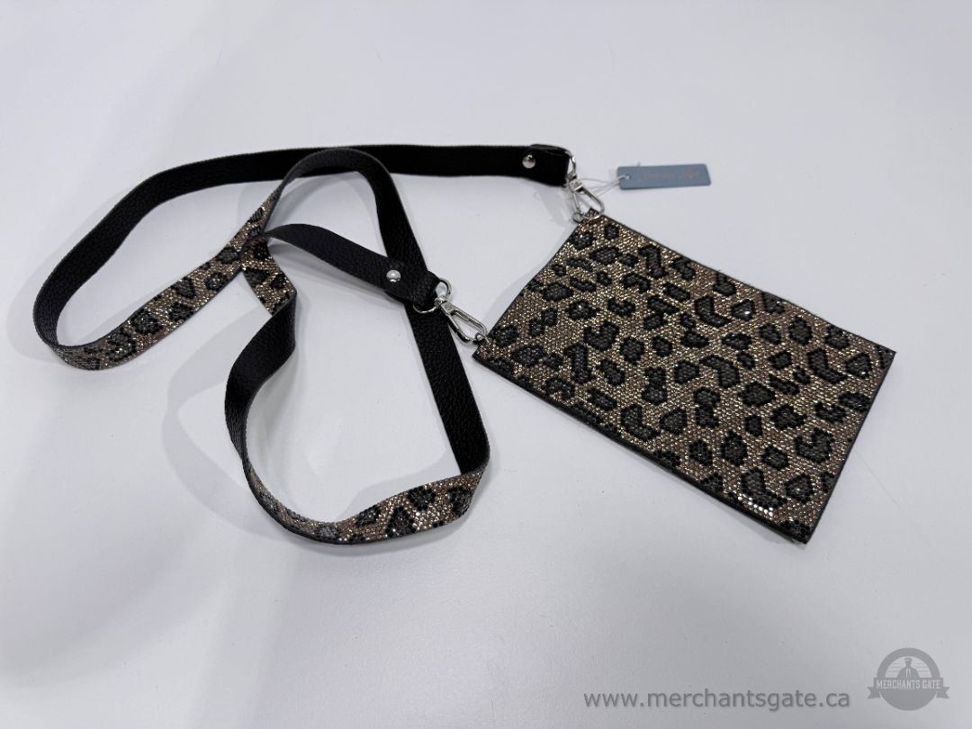 Jacqueline Kent Rhinestone Leopard Print Crossbody Phone Wallet ID Holder Purse
