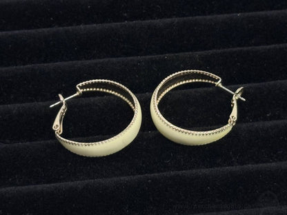 White Enamel Hoop Earrings with Silver Tone Trim 1" Vintage Style Hoops