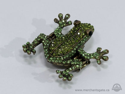 Green Rhinestone Frog Stretch Ring Large Frog Statement Costume Jewelry