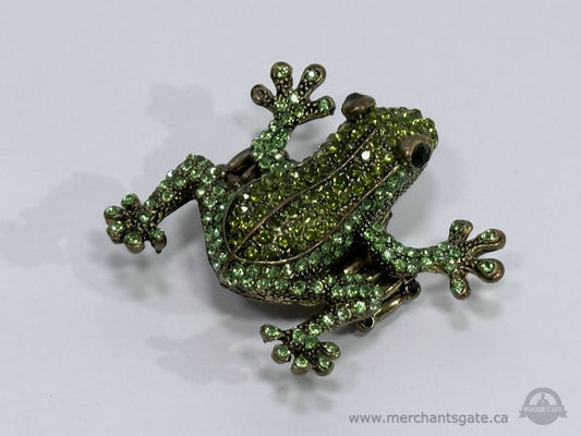 Green Rhinestone Frog Stretch Ring Large Frog Statement Costume Jewelry