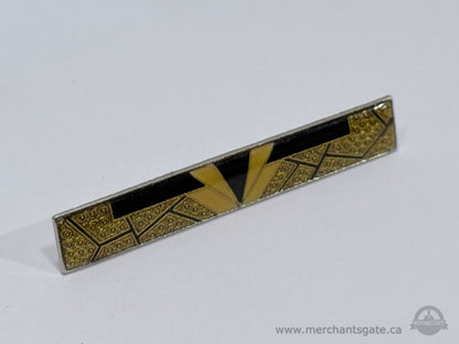 Vintage Art Deco Style Black and Gold Enamel Bar Brooch Geometric Design