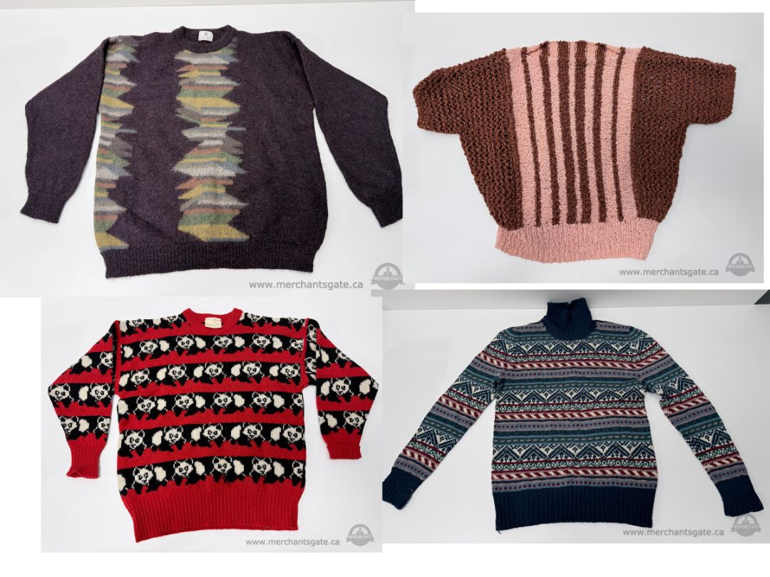Vintage Knit Sweater Lot of 4 – Alpaca, Fair Isle, Panda & Handmade Crochet (Women’s M est.)