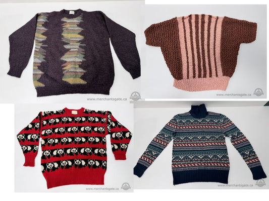 Vintage Knit Sweater Lot of 4 – Alpaca, Fair Isle, Panda & Handmade Crochet (Women’s M est.)