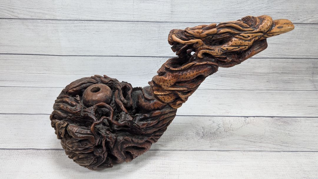 LARGE Hand Carved Dragon Root Ball Wood Tobacco Pipe 22" Long!