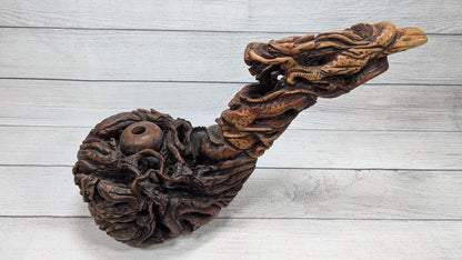 LARGE Hand Carved Dragon Root Ball Wood Tobacco Pipe 22" Long!