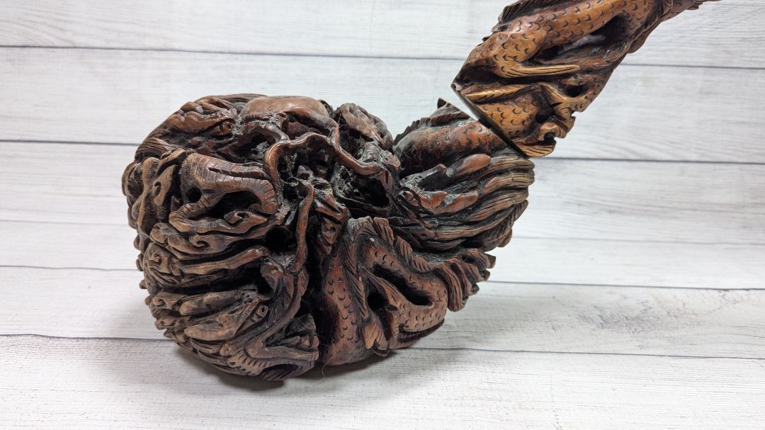 LARGE Hand Carved Dragon Root Ball Wood Tobacco Pipe 22" Long!