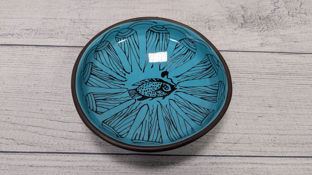 Blue Egyptian Faience Porcelain Fish Bowl British Museum Reproduction 1965-1975