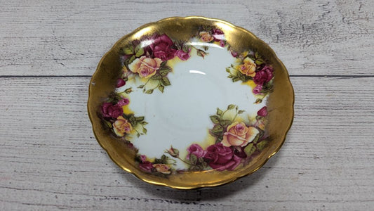 Royal Chelsea Golden Rose Gold Gilt Large Cabbage Rose 5 1/2" Plate
