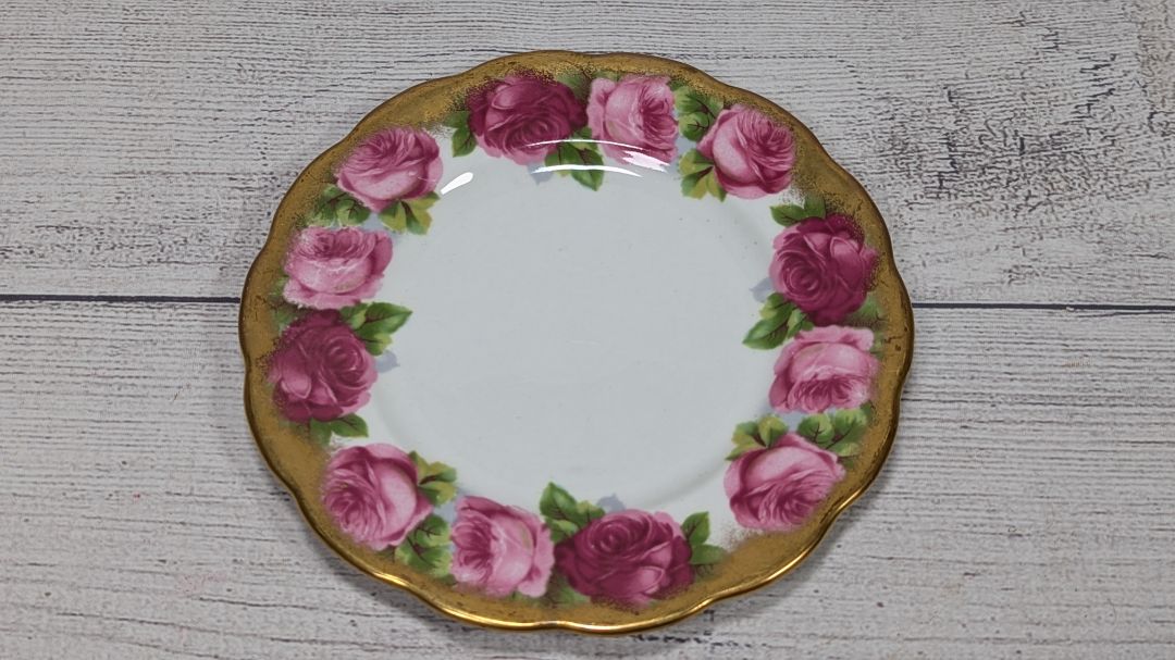 Royal Albert Crown China Rose Gold Gilt Cabbage Rose 6" 3/4" Plate
