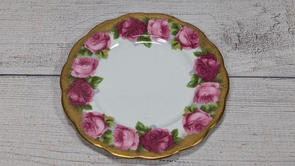 Royal Albert Crown China Rose Gold Gilt Cabbage Rose 6" 3/4" Plate