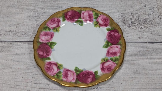 Royal Albert Crown China Rose Gold Gilt Cabbage Rose 6" 3/4" Plate