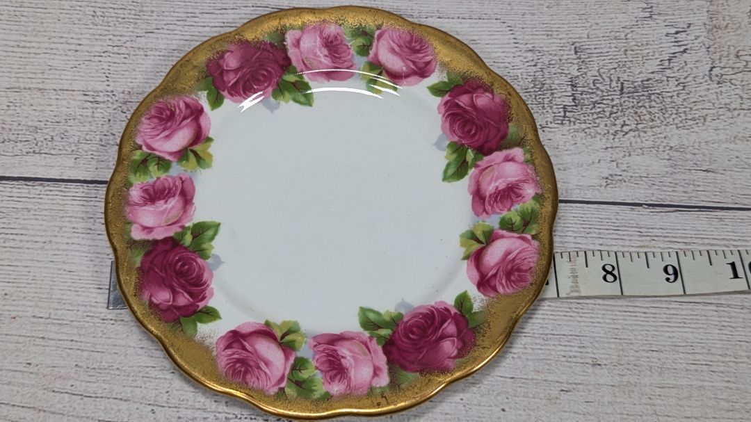 Royal Albert Crown China Rose Gold Gilt Cabbage Rose 6" 3/4" Plate