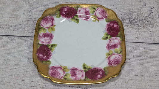 Royal Albert Rose Gold Gilt Cabbage Rose 7" Plate