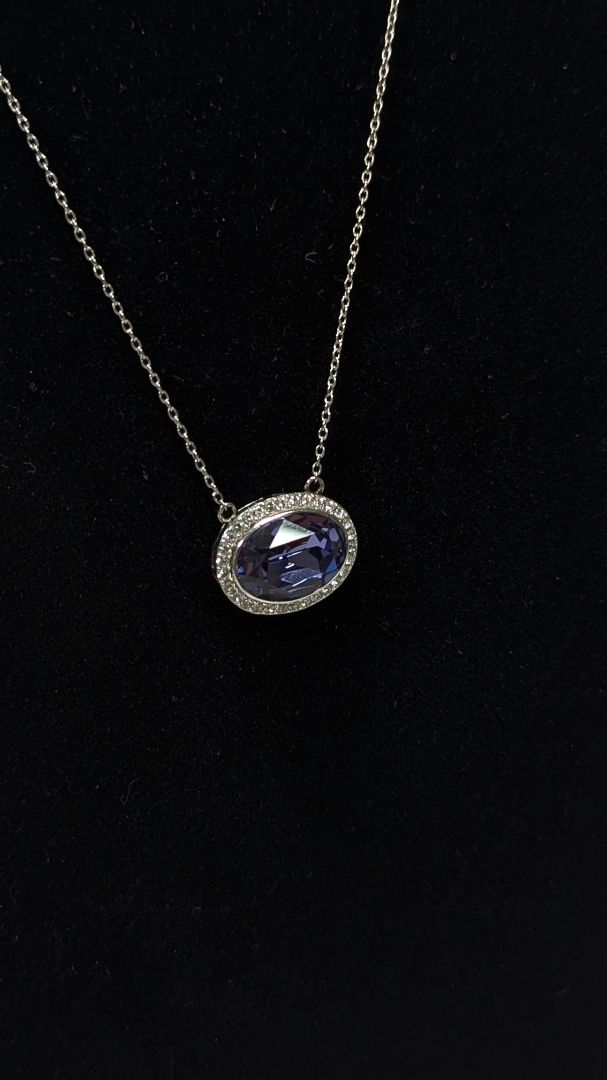 Swarvoski Christi Sterling 925 18" Necklace + Lavender Crystal Pendant
