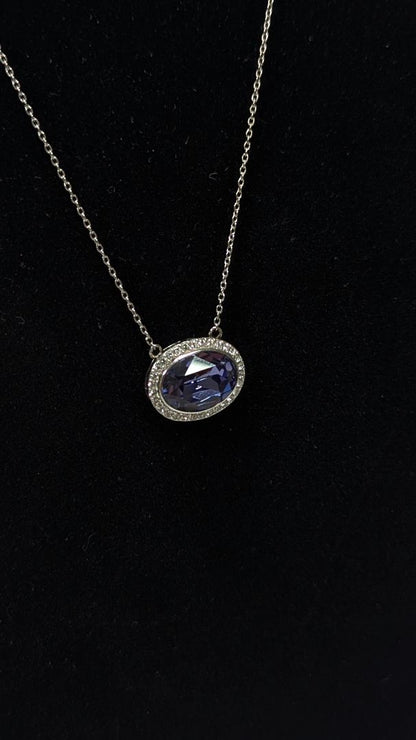 Swarvoski Christi Sterling 925 18" Necklace + Lavender Crystal Pendant