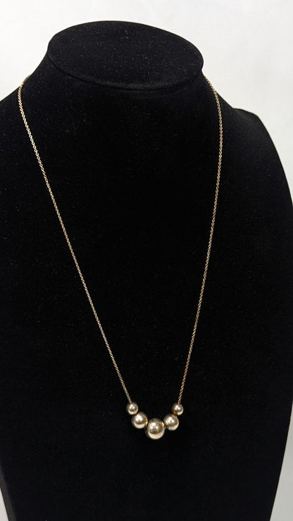 Sterling Silver Gold Colour Rolo Necklace + 5 Silver Beads / 925 Stamped / 18"