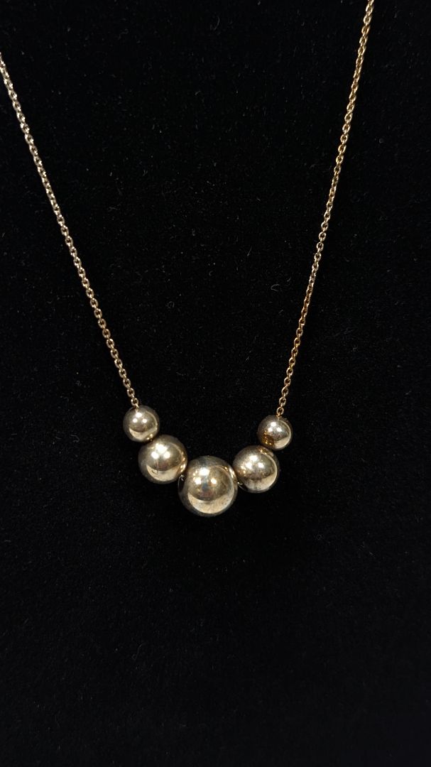 Sterling Silver Gold Colour Rolo Necklace + 5 Silver Beads / 925 Stamped / 18"