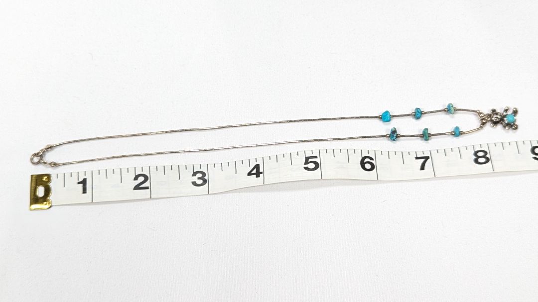 Sterling Silver Kids / Youth Teddy Bear Snake Style Necklace + Turquoise Stones