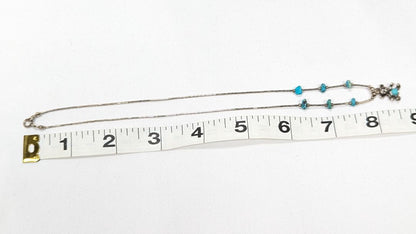 Sterling Silver Kids / Youth Teddy Bear Snake Style Necklace + Turquoise Stones