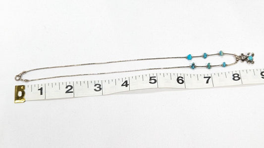 Sterling Silver Kids / Youth Teddy Bear Snake Style Necklace + Turquoise Stones