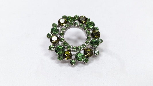 Vintage Spring Green Rhinestone Circle Brooch / Unsigned