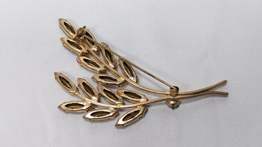 Vintage Mid Century Austrian Aurora Borealis Rhinestone Leaf Brooch