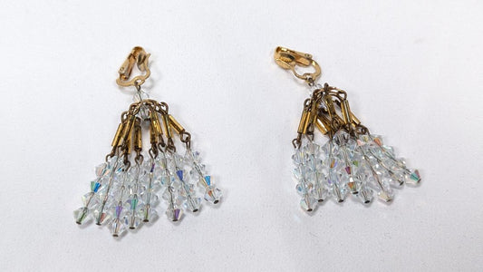 Vintage Faceted Crystal Chandelier Drop Dangle Earrings Rhinestones