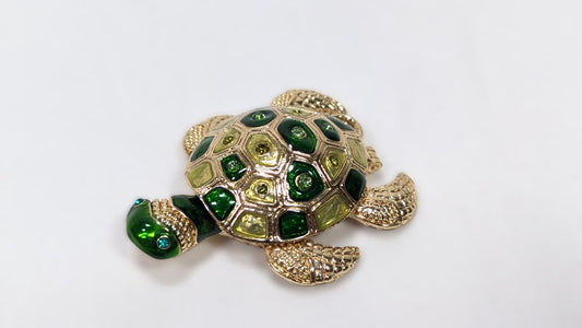 Hand Crystals Bejeweled Turtle Trinket Box / Hinged