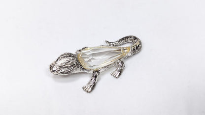Vintage Butler England Silver Toned Gecko + Large Zirconia Stone