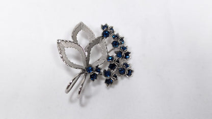 Vintage Sterling Silver Floral Brooch Flower Blue Crystal Bond Boyd