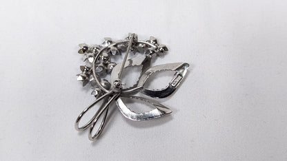 Vintage Sterling Silver Floral Brooch Flower Blue Crystal Bond Boyd