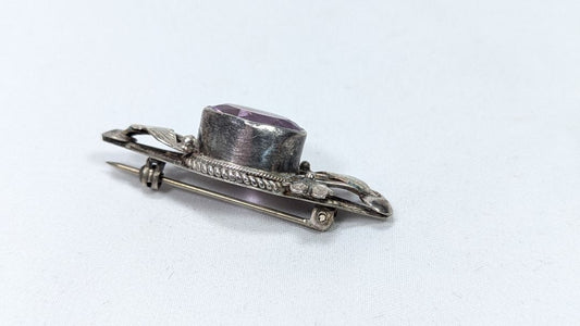 Vintage Amethyst Brooch Leafy Sterling Silver .925