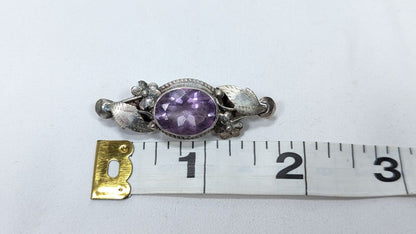 Vintage Amethyst Brooch Leafy Sterling Silver .925