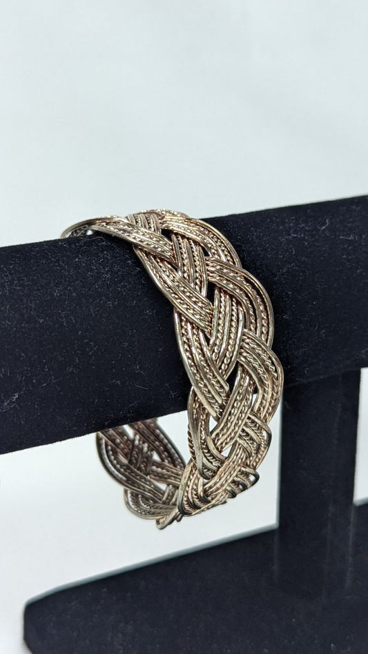 Sterling Silver Braided Pleated Wire Bangle Bracelet Silver Twisted Wire Bracelet / 32g