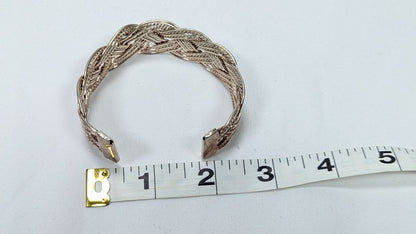 Sterling Silver Braided Pleated Wire Bangle Bracelet Silver Twisted Wire Bracelet / 32g