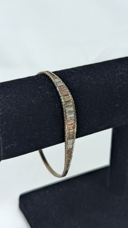 Vintage Vior Italy Flat Woven Wash Bracelet Sterling Silver 925 - 7.25"