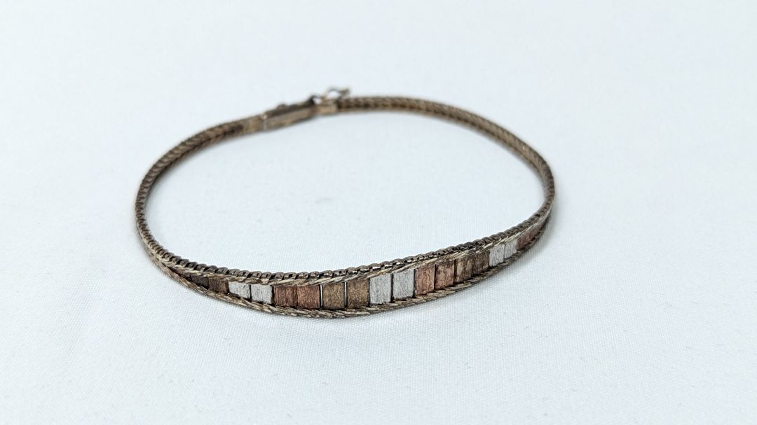 Vintage Vior Italy Flat Woven Wash Bracelet Sterling Silver 925 - 7.25"