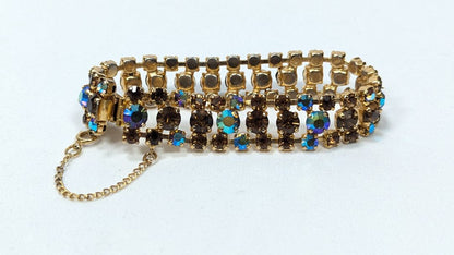 Vintage Aurora Borealis Crystal Bracelet Gold Tone