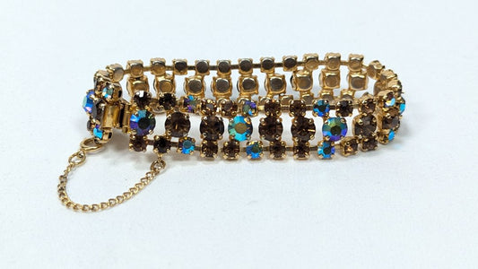 Vintage Aurora Borealis Crystal Bracelet Gold Tone