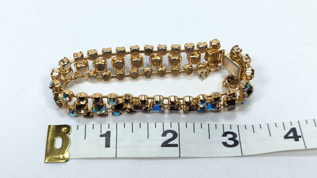 Vintage Aurora Borealis Crystal Bracelet Gold Tone