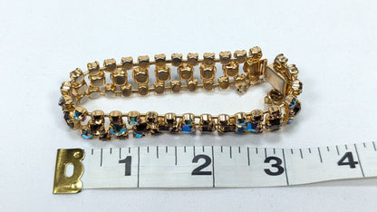 Vintage Aurora Borealis Crystal Bracelet Gold Tone