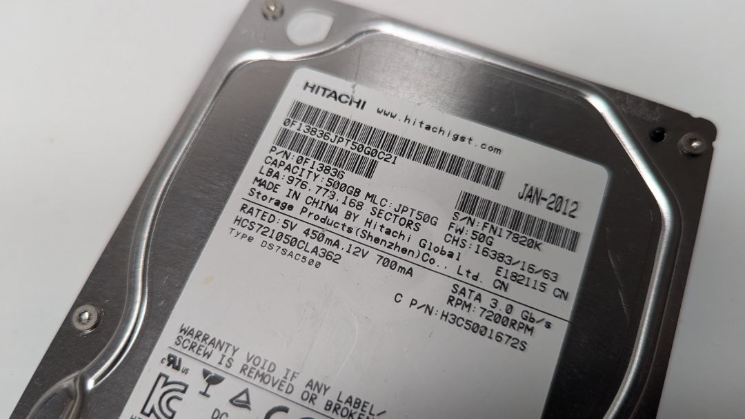 Hitachi SATA 500GB HDD Harddrive 3.5"