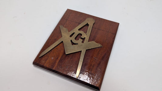 Rare! Vintage Masonic Square and Compasses Heavy Brass on Wood Wall Plaque