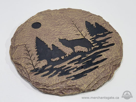 Vintage Rustic Wall Plaque Wildlife Scene Wolf Forest Art Decor Cast Resin 12"