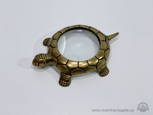 Vintage Brass Turtle Magnifying Glass Paperweight Desk Decor