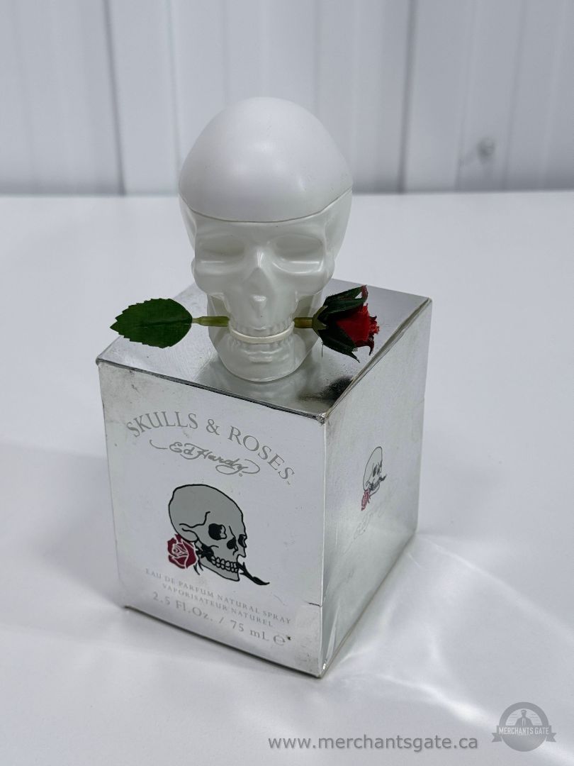 Ed Hardy Skulls Roses Eau De Parfum 75ml Skull Bottle with Box 80% Full