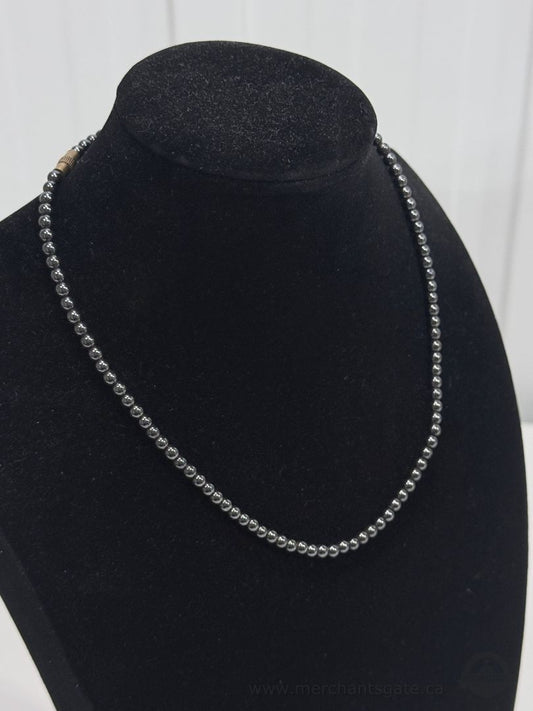 Black Beaded Necklace Stone Ball Chain 16" Minimalist Jewelry