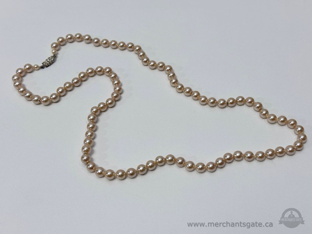 Freshwater Round Pearl Necklace Vintage Style Strand Silver Tone Clasp